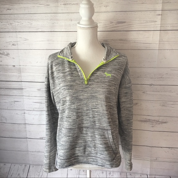 PINK Victoria's Secret Sweaters - PINK VS Gray Yellow Pull Over Quarter Zip Sweater